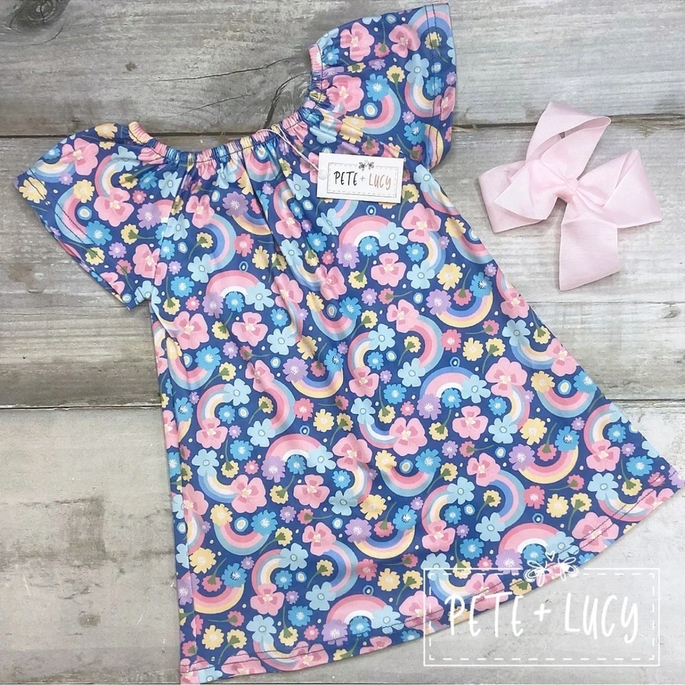 Pete and Lucy Pastel Rainbow and Floral Dress